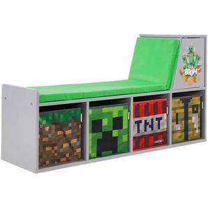 Minecraft Kindersitzbank Minecraft, Grau, Grün, Mehrfarbig, Textil, Holzwerkstoff, 119x60x30 cm, mit Stauraum, Kinder- & Jugendzimmer, Kindermöbel, Kindersitzmöbel & -tische, Kinderstühle & -tische