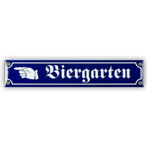 Mini-Straßenschild Biergarten mit Hand links