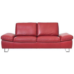 Moderano 2-Sitzer-Sofa, Rot, Leder, Echtleder, Dickleder, 220x85x109 cm, Goldenes M, Typenauswahl, Fußauswahl, Lederauswahl, Stoffauswahl, Hocker erhältlich, Rücken echt, Wohnzimmer, Sofas & Couches, Wohnlandschaften, Ledersofas