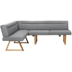 Moderano Eckbank, Eiche, Hellgrau, Holz, Textil, Wildeiche, massiv, 5-Sitzer, L-Form, 230x170 cm, Fußauswahl, Stoffauswahl, seitenverkehrt erhältlich, in verschiedenen Größen erhältlich, Esszimmer, Bänke, Eckbänke