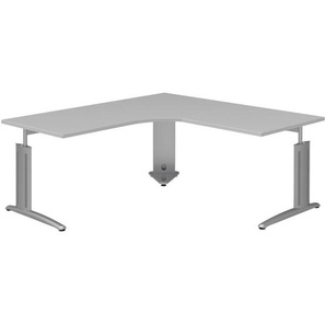 Moderano Eckschreibtisch, Anthrazit, Grau, Alu, Metall, Holzwerkstoff, Freiform, Kufe, 180x70-82x180 cm, Made in Germany, Arbeitszimmer, Schreibtische, Eckschreibtische