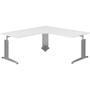 Moderano Eckschreibtisch, Weiß, Alu, Metall, Holzwerkstoff, Kufe, 180x70-82x180 cm, Made in Germany, Arbeitszimmer, Schreibtische, Eckschreibtische