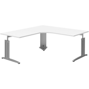 Moderano Eckschreibtisch, Weiß, Alu, Metall, Holzwerkstoff, Kufe, 180x70-82x180 cm, Made in Germany, Arbeitszimmer, Schreibtische, Eckschreibtische