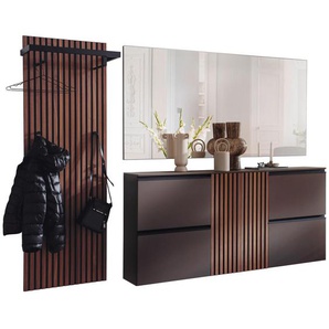 Moderano Garderobe, Braun, Nussbaum, Holz, Holzwerkstoff, 3-teilig, Kernnussbaum, furniert, 250x200x30 cm, Garderobe, Garderoben-Sets