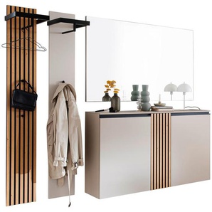 Moderano Garderobe, Eiche, Greige, Holz, Holzwerkstoff, 4-teilig, Wildeiche, furniert, 230x200x30 cm, Garderobe, Garderoben-Sets