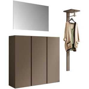 Moderano Garderobe Gardasee, Taupe, Glas, Holzwerkstoff, 3-teilig, 170x185x33 cm, Beimöbel erhältlich, hängend, Abdeckplatte aus Glas, Garderobe, Garderoben-Sets