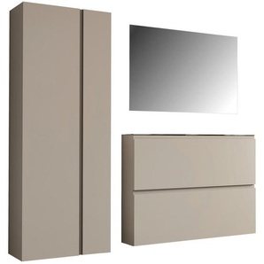 Moderano Garderobe Gardasee, Taupe, Glas, Holzwerkstoff, 3-teilig, 180x185x33 cm, Garderobe, Garderoben-Sets