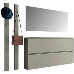 Moderano Garderobe Gardasee, Taupe, Glas, Holzwerkstoff, 4-teilig, 200x185x22 cm, Beimöbel erhältlich, hängend, Abdeckplatte aus Glas, Garderobe, Garderoben-Sets