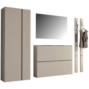 Moderano Garderobe Gardasee, Taupe, Glas, Holzwerkstoff, 5-teilig, 220x185x33 cm, Garderobe, Garderoben-Sets