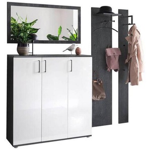 Moderano Garderobe, Grau, Eiche, Holzwerkstoff, 220x199x36 cm, Beimöbel erhältlich, in verschiedenen Größen Holzdekoren erhältlich, Garderobe, Garderoben-Sets