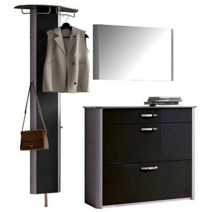 Moderano Garderobe, Schwarz, Alu, Metall, Glas, Holzwerkstoff, 3-teilig, 200x192x34 cm, Garderobe, Garderoben-Sets