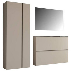 Moderano Garderobe Gardasee, Taupe, Glas, Holzwerkstoff, 3-teilig, 180x185x33 cm, Garderobe, Garderoben-Sets