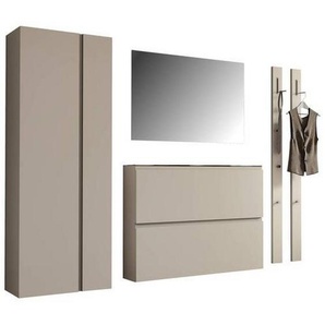 Moderano Garderobe Gardasee, Taupe, Glas, Holzwerkstoff, 5-teilig, 220x185x33 cm, Garderobe, Garderoben-Sets