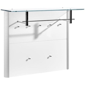 Moderano Garderobenpaneel, Alu, Weiß Hochglanz, Metall, Glas, Holzwerkstoff, 96x78x33 cm, Garderobe, Garderobenpaneele, Garderobenpaneele