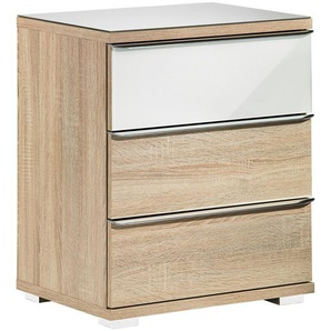 Moderano Nachtschrank, Weiß, Sonoma Eiche, Kunststoff, 3 Schubladen, 51x62x40 cm, Lga, Goldenes M, BQ - Bündnis für Qualität, Made in Germany, Typenauswahl, Schlafzimmer, Nachttische