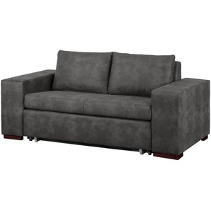 Schlafsofa Basic mit XL Armlehne Grau Microfaser Bera 216cm Industrial