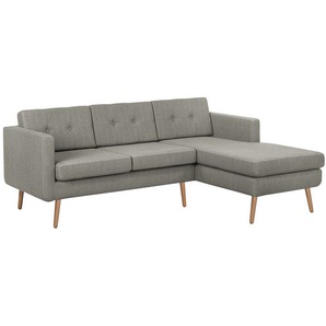 Ecksofa Grau/Fango Webstoff Polia 211 x 84 x 154cm Longchair davorstehend rechts ohne Hocker Skandi