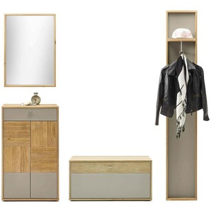 Musterring Garderobe, Grau, Eiche Bianco, Holz, Glas, Holzwerkstoff, 4-teilig, Eiche, furniert, teilmassiv, 1 Schubladen, 212x206x37 cm, Garderobe, Garderoben-Sets