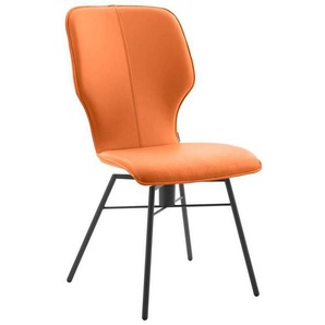 Musterring Stuhl Nevio, Orange, Leder, Echtleder, Color-Finish-Leder, Rundrohr, Drehkreuz, 49x95x63 cm, Lederauswahl, Stoffauswahl, Sitzfläche 360° drehbar, automatische Rückholfunktion, Esszimmer, Stühle, Esszimmerstühle, Lederstühle