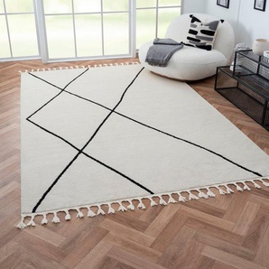 Myflair Möbel & Accessoires Hochflor-Teppich Moroccan Signature, rechteckig, Höhe: 24 mm, modern, marokkanisches Design, Rauten Muster, weich, mit Fransen