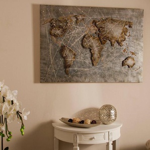Myflair Möbel & Accessoires Leinwandbild Canvas Earth, mit Metall, Motiv Weltkarte, 120x80 cm, Wohnzimmer