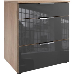 Nachtkommode WIMEX Level36 C by fresh to go Sideboards Gr. B/H/T: 54 cm x 61 cm x 41 cm, 3, grau (plankeneiche nachbildung, glas grey) Nachtkonsolen und Nachtkommoden mit Glaselementen auf der Front, soft-close Funktion, 54cm breit