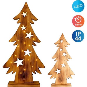 näve LED Dekoobjekt LED-Holztannenbaum h: 70cm, Weihnachtsdeko aussen, Ein-/Ausschalter, LED fest integriert, Warmweiß, Timerfunktion (6on/18off), AA Batterie 1,5V, für Außen geeignet