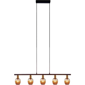 näve Pendelleuchte Corbis, ohne Leuchtmittel, 5 Spots excl. E14 max. 40W schwarz/natur/gold Länge 100cm mit Rattan