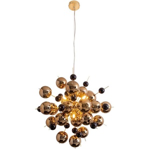 näve Pendelleuchte Explosion, ohne Leuchtmittel, mit goldglänzenden Glaskugeln bestückt, für 10 x G9 Sockel, Ø 65 cm