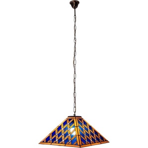 näve Pendelleuchte Pyra, ohne Leuchtmittel, Tiffany-Stil pyramidenförmig Glas blau/gold 1xE27 Pendel 80cm