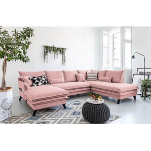 Wohnlandschaft Mia Mia I Pink Webstoff 300 x 86 x 202cm Longchair davorstehend links / Ottomane rechts Modern