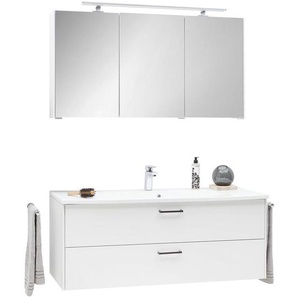 Novel Badezimmer, Weiß, Chrom, Metall, Glas, Holzwerkstoff, 2 Schubladen, 122 cm, Made in Germany, Goldenes M, hängend, Badezimmer, Badmöbelsets & -serien, Badmöbel-Sets