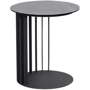 Novel Beistelltisch, Grau, Schwarz, Metall, Glas, Keramik, rund, Flachrohr, Bodenplatte, 45x50x45 cm, Wohnzimmer, Wohnzimmertische, Beistelltische