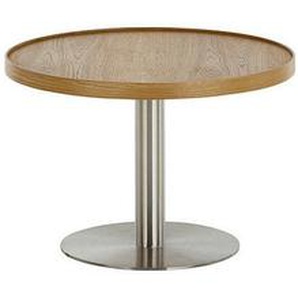 Novel Couchtisch, Eiche, Edelstahl, Holz, Metall, Holzwerkstoff, Eiche, furniert, rund, Säule, Bodenplatte, 60x40x60 cm, Wohnzimmer, Wohnzimmertische, Couchtische, Metall-Couchtische