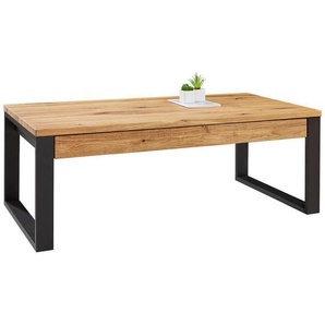 Novel Couchtisch, Schwarz, Eiche, Holz, Metall, Eiche, massiv, 1 Schubladen, rechteckig, Kufe, 60x42x115 cm, Stauraum, Wohnzimmer, Wohnzimmertische, Couchtische, Metall-Couchtische