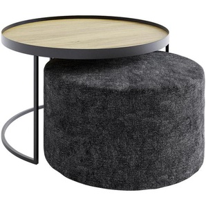 Novel Couchtischset Collare, Grau, Eiche, Textil, 2-teilig, Eiche, massiv, rund, C-Form, 50x49x50 cm, Wohnzimmer, Wohnzimmertische, Satztische