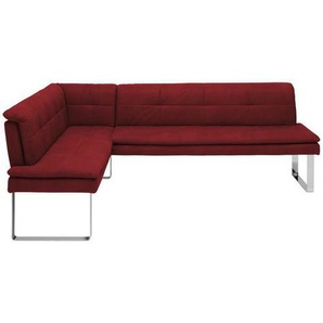 Novel Eckbank, Chrom, Bordeaux, Metall, Textil, Uni, 4-Sitzer, L-Form, 213x174 cm, Fußauswahl, Lederauswahl, Stoffauswahl, Esszimmer, Bänke, Eckbänke