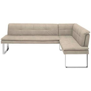 Novel Eckbank, Chrom, Sand, Metall, Textil, Uni, 3-4-Sitzer, L-Form, 213x154 cm, Fußauswahl, Lederauswahl, Stoffauswahl, Esszimmer, Bänke, Eckbänke