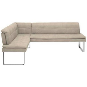 Novel Eckbank, Chrom, Sand, Metall, Textil, Uni, 4-5-Sitzer, L-Form, 233x174 cm, Fußauswahl, Lederauswahl, Stoffauswahl, Esszimmer, Bänke, Eckbänke