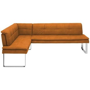 Novel Eckbank, Gelb, Chrom, Metall, Textil, Uni, 3-4-Sitzer, L-Form, 213x154 cm, Fußauswahl, Lederauswahl, Stoffauswahl, Esszimmer, Bänke, Eckbänke