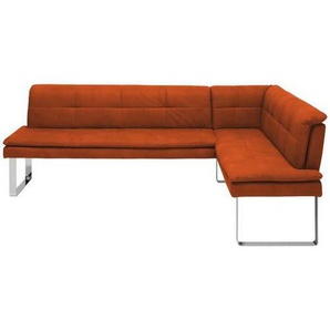 Novel Eckbank, Orange, Chrom, Metall, Textil, Uni, 3-4-Sitzer, L-Form, 213x154 cm, Fußauswahl, Lederauswahl, Stoffauswahl, Esszimmer, Bänke, Eckbänke