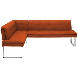 Novel Eckbank, Orange, Chrom, Metall, Textil, Uni, 3-4-Sitzer, L-Form, 213x154 cm, Fußauswahl, Lederauswahl, Stoffauswahl, Esszimmer, Bänke, Eckbänke