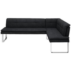 Novel Eckbank, Schwarz, Chrom, Metall, Textil, Uni, 4-Sitzer, L-Form, 213x174 cm, Fußauswahl, Lederauswahl, Stoffauswahl, Esszimmer, Bänke, Eckbänke