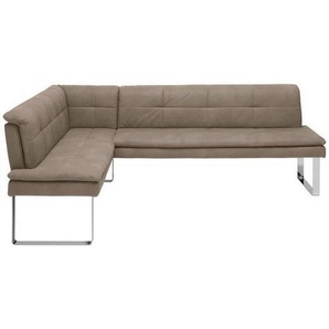 Novel Eckbank, Taupe, Chrom, Metall, Textil, Uni, 3-4-Sitzer, L-Form, 213x154 cm, Fußauswahl, Lederauswahl, Stoffauswahl, Esszimmer, Bänke, Eckbänke