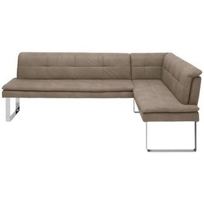 Novel Eckbank, Taupe, Chrom, Metall, Textil, Uni, 4-5-Sitzer, L-Form, 233x174 cm, Fußauswahl, Lederauswahl, Stoffauswahl, Esszimmer, Bänke, Eckbänke