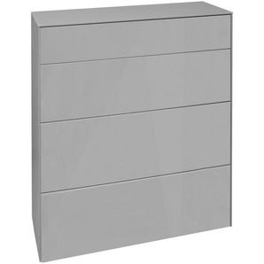 Novel Kommode Imola, Hellgrau, Glas, Holzwerkstoff, 2 Schubladen, 82x89x42 cm, DIN EN ISO 9001, stehend, Abdeckplatte aus Glas, Garderobe, Garderoben Kommoden