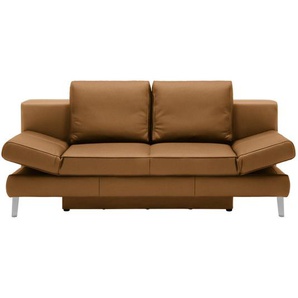 Novel Schlafsofa, Braun, Leder, Echtleder, Rindleder, Uni, 2-Sitzer, 200x85x90 cm, Lederauswahl, Schlafen auf Sitzhöhe, Wohnzimmer, Sofas & Couches, Wohnlandschaften, Ledersofas