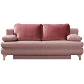 Novel Schlafsofa Rob, Rosa, Textil, Eiche, 2-Sitzer, Füllung: Schaumstoffflocken,Schaumstoffflocken, 200x91x92 cm, Schlafen auf Sitzhöhe, Rücken echt, Kinder- & Jugendzimmer, Jugendmöbel, Jugendsofas