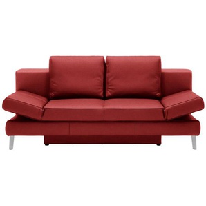 Novel Schlafsofa, Rot, Leder, Echtleder, Rindleder, Uni, 2-Sitzer, 200x85x90 cm, Lederauswahl, Schlafen auf Sitzhöhe, Wohnzimmer, Sofas & Couches, Wohnlandschaften, Ledersofas