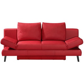 Novel Schlafsofa, Rot, Leder, Echtleder, Rindleder, Uni, 2-Sitzer, 200x85x90 cm, Lederauswahl, Schlafen auf Sitzhöhe, Wohnzimmer, Sofas & Couches, Wohnlandschaften, Ledersofas